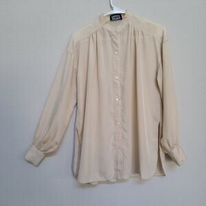 Shirt Strings California Vintage Blouse Top Womens Medium Beige Long Sleeve